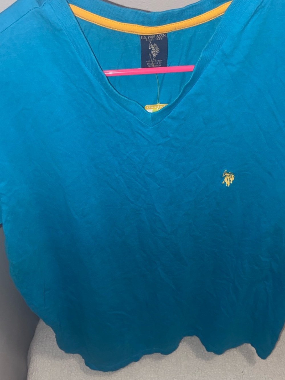U.S. Polo Assn. Teal V-Neck Short Sleeve Shirt with Yellow Logo